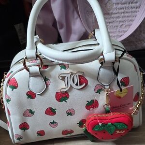 Juicy Couture White Satchel with Red Strawberry Design